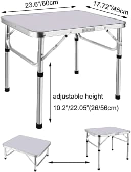 Foldable Camping Table,Portable Picnic Table for Indoor/Outdoor,Balcony,Market,Kitchen,Work,2 Heights 20cm/56cm,Size: 60x45cm