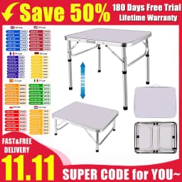 EFAN Portable Folding Camping Table 2FT, Aluminum Computer Desk Party Table, Small Lightweight with 2 Adjustable Height 67/37cm