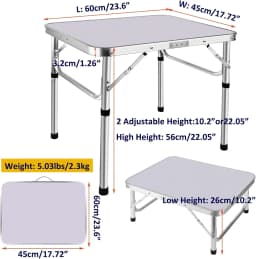 EFAN Portable Folding Camping Table 2FT, Aluminum Computer Desk Party Table, Small Lightweight with 2 Adjustable Height 67/37cm