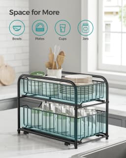 SONGMICS Cupboard Organiser, 2-Tier Under Sink Storage Organiser with Sliding Basket Drawers, Stackable, for Kitchen, Bathroom