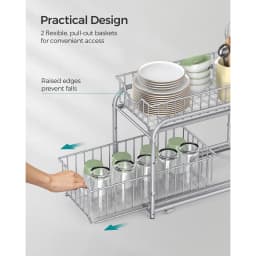 SONGMICS Cupboard Organiser, 2-Tier Under Sink Storage Organiser with Sliding Basket Drawers, Stackable, for Kitchen, Bathroom