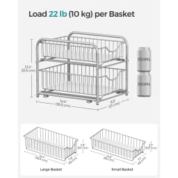 SONGMICS Cupboard Organiser, 2-Tier Under Sink Storage Organiser with Sliding Basket Drawers, Stackable, for Kitchen, Bathroom