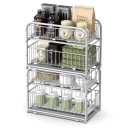SONGMICS Cupboard Organiser, 2-Tier Under Sink Storage Organiser with Sliding Basket Drawers, Stackable, for Kitchen, Bathroom