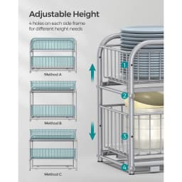 SONGMICS Cupboard Organiser, 2-Tier Under Sink Storage Organiser with Sliding Basket Drawers, Stackable, for Kitchen, Bathroom
