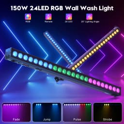 Gwong 150W RGB 24PCS LEDs Wall Washer Light Stage Effect Lighting with Remote Controller DMX Sound Mode for Pub Concert Party