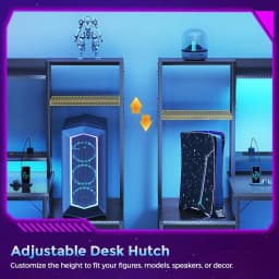 Coleshome Gaming Desk with Drawers & Display Shelves, Computer Desk with LED Lights & Sockets, 120×48 cm, Carbon Fiber Black
