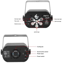 Gonwg RG Laser+RGB+UV LED 6-hole Laser Light Effect Lighting DMX512 Auto Sound Control Stage Light for DJ Club Show Party Light