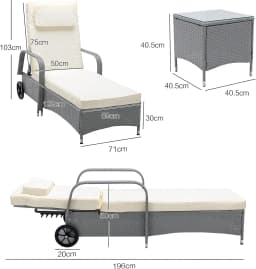 mcc direct 3 Pieces Rattan Sun Lounger Bed Recliner Outdoor Garden Chair & Side Table Set Venice