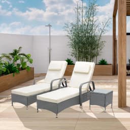 mcc direct 3 Pieces Rattan Sun Lounger Bed Recliner Outdoor Garden Chair & Side Table Set Venice