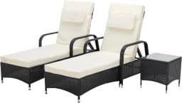 mcc direct 3 Pieces Rattan Sun Lounger Bed Recliner Outdoor Garden Chair & Side Table Set Venice