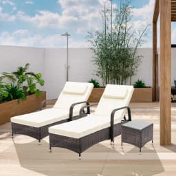 mcc direct 3 Pieces Rattan Sun Lounger Bed Recliner Outdoor Garden Chair & Side Table Set Venice