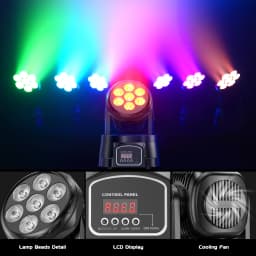 Gwong 7x15W LED Moving Head Light 4 IN 1 RGBW Professional Stage Effect Wash Light for Disco DJ Party Music Dance Club 9/14CH DMX512