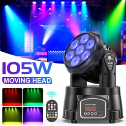 Gwong 7x15W LED Moving Head Light 4 IN 1 RGBW Professional Stage Effect Wash Light for Disco DJ Party Music Dance Club 9/14CH DMX512
