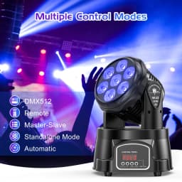 Gwong 7x15W LED Moving Head Light 4 IN 1 RGBW Professional Stage Effect Wash Light for Disco DJ Party Music Dance Club 9/14CH DMX512
