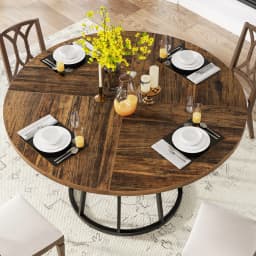 Tribesigns Round Dining Table for 4 People, Circle Dining Room Table with Metal Base, 47.2-Inch Round Kitchen Dinner Table