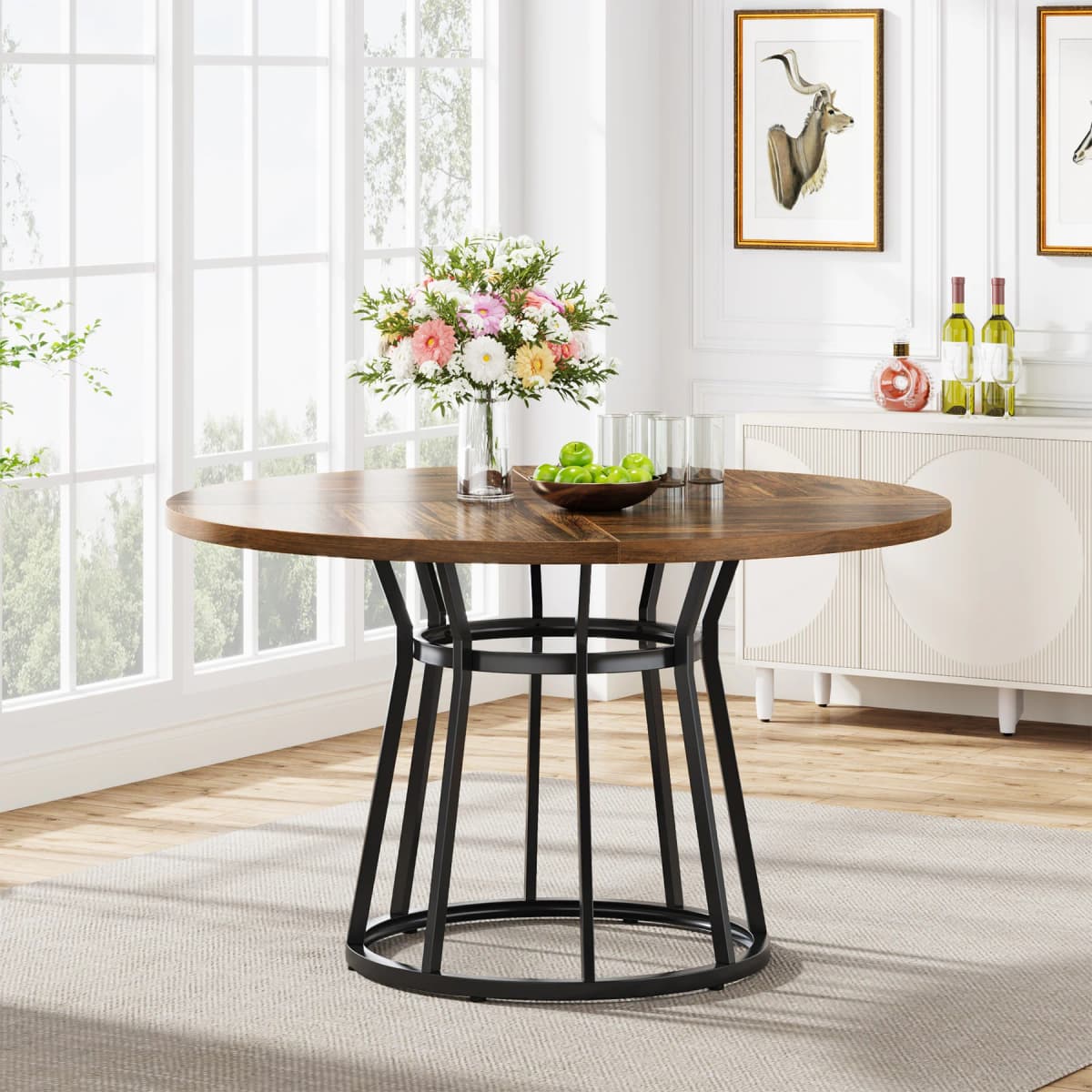 Tribesigns Round Dining Table for 4 People, Circle Dining Room Table with Metal Base, 47.2-Inch Round Kitchen Dinner Table