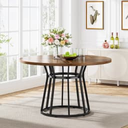 Tribesigns Round Dining Table for 4 People, Circle Dining Room Table with Metal Base, 47.2-Inch Round Kitchen Dinner Table