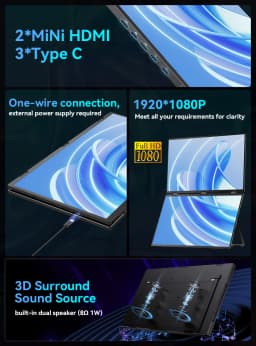 UPERFECT Delta 18.5" 100Hz Dual Portable Monitor for Laptop Screen Extender 1080P HDR 360° Folding Stacked Triple Monitor VESA