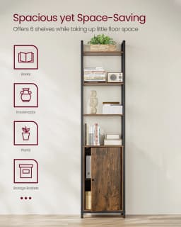 VASAGLE 6-Tier Bookcase, Tall Bookshelf with Door, Metal Frame, Adjustable Shelves, 24 x 40 x 159.5 cm