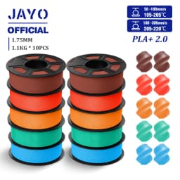 JAYO 2.0 PLA Plus 3D Filament 1.75MM 10 Rolls PLA + 3D Printer Filament Neatly Wound 3D Printing Filament High Toughness