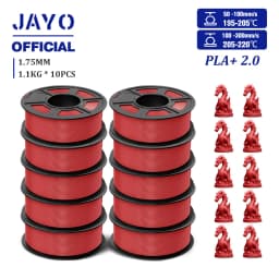 JAYO 2.0 PLA Plus 3D Filament 1.75MM 10 Rolls PLA + 3D Printer Filament Neatly Wound 3D Printing Filament High Toughness