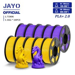 JAYO 2.0 PLA Plus 3D Filament 1.75MM 10 Rolls PLA + 3D Printer Filament Neatly Wound 3D Printing Filament High Toughness