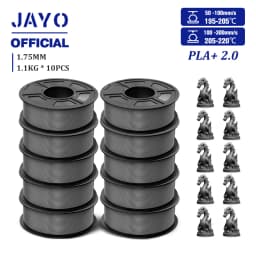 JAYO 2.0 PLA Plus 3D Filament 1.75MM 10 Rolls PLA + 3D Printer Filament Neatly Wound 3D Printing Filament High Toughness
