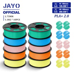 JAYO 2.0 PLA Plus 3D Filament 1.75MM 10 Rolls PLA + 3D Printer Filament Neatly Wound 3D Printing Filament High Toughness