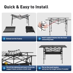 Portable Aluminum Camping Table with Under-Table Storage Organizer for Outdoor Activities, Picnics, Barbecues, Parties