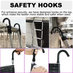 Aluminium Extendable ladder with 2 Detachable Hooks, Non-slip Multi-purpose for Home and Outdoor, 150kg Load Capacity, EN131