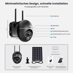 IeGeek 5MP Outdoor Surveillance Camera Battery, PTZ Surveillance Camera Outdoor WLAN with Solar Panel, PIR Motion Detector, 2.4G