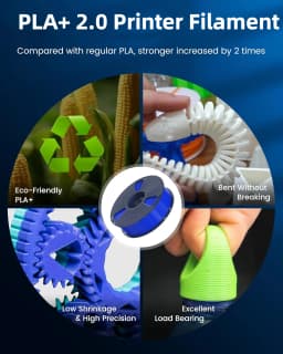 JAYO 2.0 PLA Plus 3D Filament 1.75MM Upgrade PLA + 3D Printer Filament 2 Rolls Neatly Wound 3D Printing Filament High Toughness