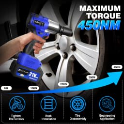 DayPlus Cordless Impact Wrench 1/2 inch, Brushless Impact Gun 450N.m High Torque, 3200rpm Variable Speed with 4 Socket Sets