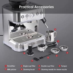 Coffee Machine with Milk Frother ALL-in-One Espresso Machine with Grinder Latte Cappuccino 15 Bar Italian Pump 2.3 L Water Tank