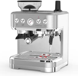 Coffee Machine with Milk Frother ALL-in-One Espresso Machine with Grinder Latte Cappuccino 15 Bar Italian Pump 2.3 L Water Tank