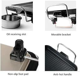DayPlus Electric Smokeless Grill, 1500W Electric Indoor BBQ Barbecue Grill, Household Cooking&Adjustable Temperature&Drip Tray