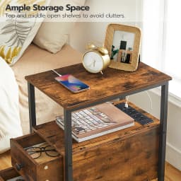 HOOBRO End Table With Charging Station Narrow Side Table With 2Drawer And USB Port And Power Outlets Nightstand For Small Space