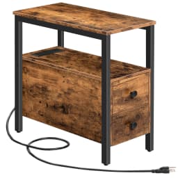 HOOBRO End Table With Charging Station Narrow Side Table With 2Drawer And USB Port And Power Outlets Nightstand For Small Space