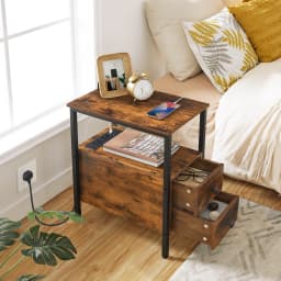 HOOBRO End Table With Charging Station Narrow Side Table With 2Drawer And USB Port And Power Outlets Nightstand For Small Space