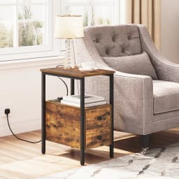 HOOBRO End Table With Charging Station Narrow Side Table With 2Drawer And USB Port And Power Outlets Nightstand For Small Space