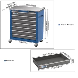 7-Drawer Tool Chest Toolbox, With Four Padded Feet, Can Be Combined Storage System with Tool Chest