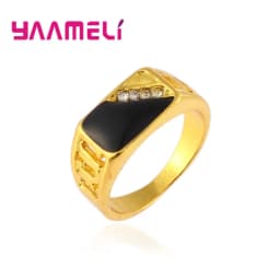 Classic Male Mens Wide Band Ring Unique 925 Sterling Silver Plated White Black Rhinestone Square Statement Hip Hop Jewelry