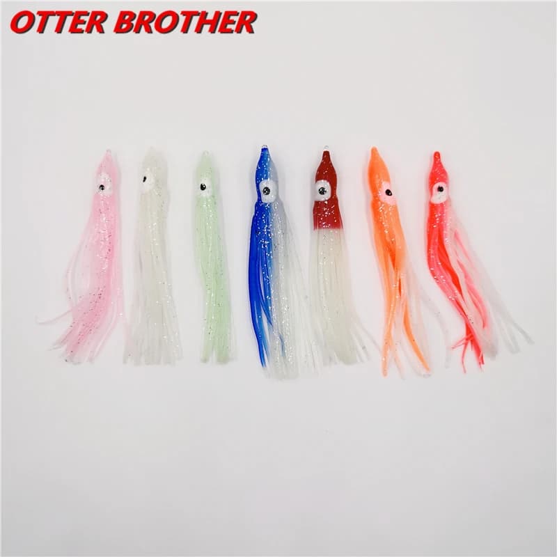 5pcs Squid Skirts Octopus Luminous Soft Lure 50mm/90mm/120mm Night Fishing Lure Glow Rubber Artificial Tuna Bait pesca