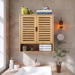 Wall Mounted Bamboo Bathroom Cabinet Storage Shelf Medicine Cupboard Organizer Rack for Bathrooms