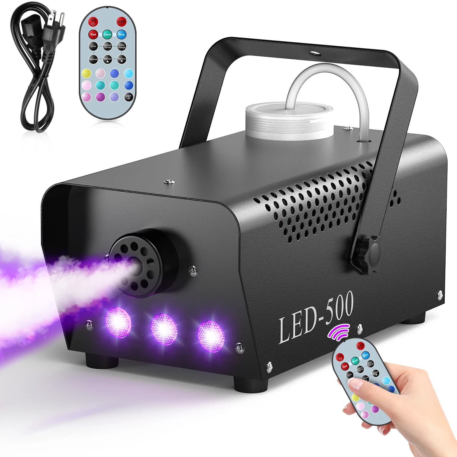 Gwong 500W RGB LED Colorful Smoke Machine LED Remote Fogger Ejector for Disco DJ Show Wedding Party Stage Light Effects Fog Machine