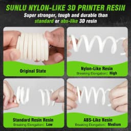SUNLU 1KG Nylon-Like/Toughness 3D Resin 1000G/Bottle 405nm Rapid UV-Curing Photopolymer Resin for 4K/8K LCD/DLP/SLA 3D Printer
