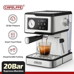 Cafelffe Espresso Coffee Machines Stainless Steel with Milk Frother Steam Wand Semi-Automatic Cappuccino Maker 20Bar Cafetera