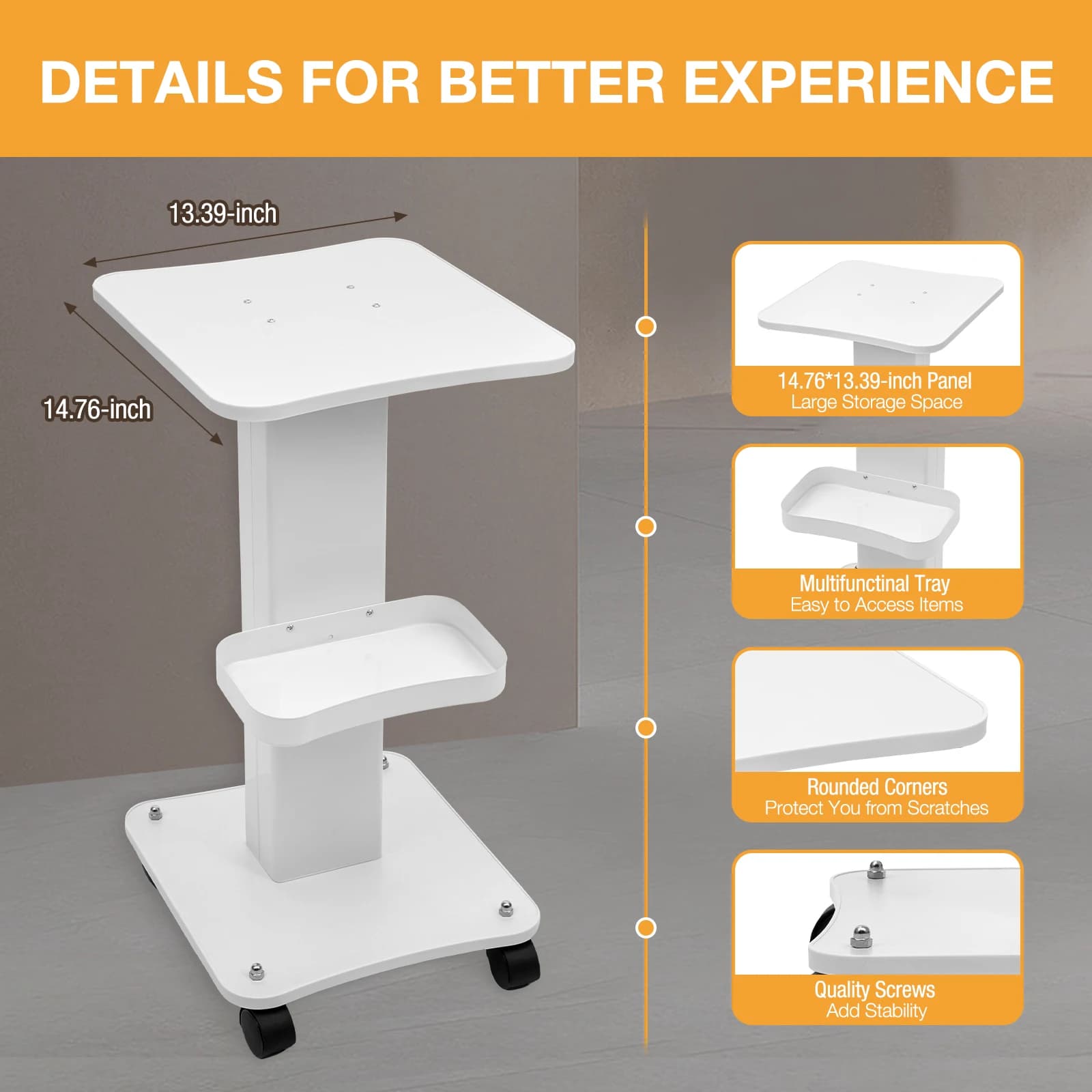 ABS Beauty Salon Trolley Simplicity Pedestal Rolling Cart Load 40Kg for Beauty Salons Hospitals Hairdressers Laboratories