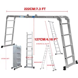 4.7m Folding Ladder Multi-Purpose Aluminium Extension with Safety Platform, 16 Steps Heavy Duty Combination EN131 Standard