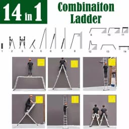 4.7m Folding Ladder Multi-Purpose Aluminium Extension with Safety Platform, 16 Steps Heavy Duty Combination EN131 Standard